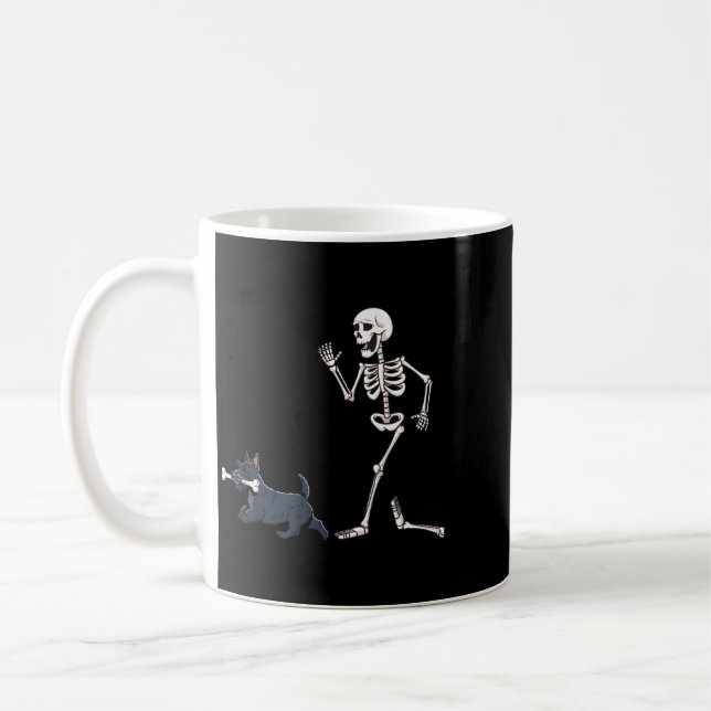 Caneca De Café Térrier Escocês e Esqueleto Engraçados de Hallowee (Esquerda)