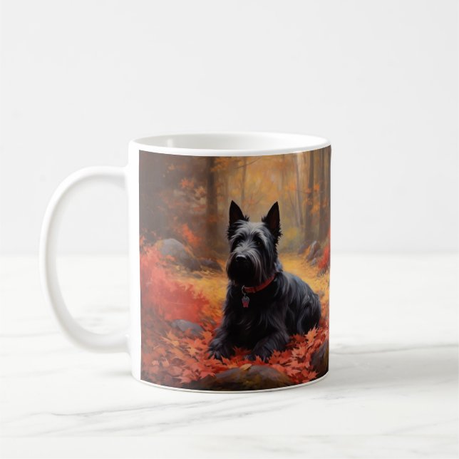 Caneca De Café Terrier escocês nas folhas de outono é inspirado (Esquerda)