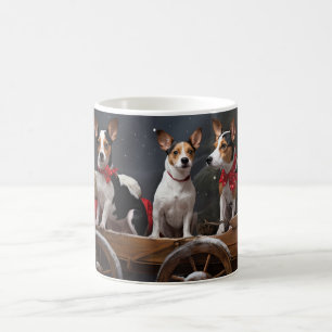 Caneca De Café Terrier Rato Decoração de Natal Trineo Nevado