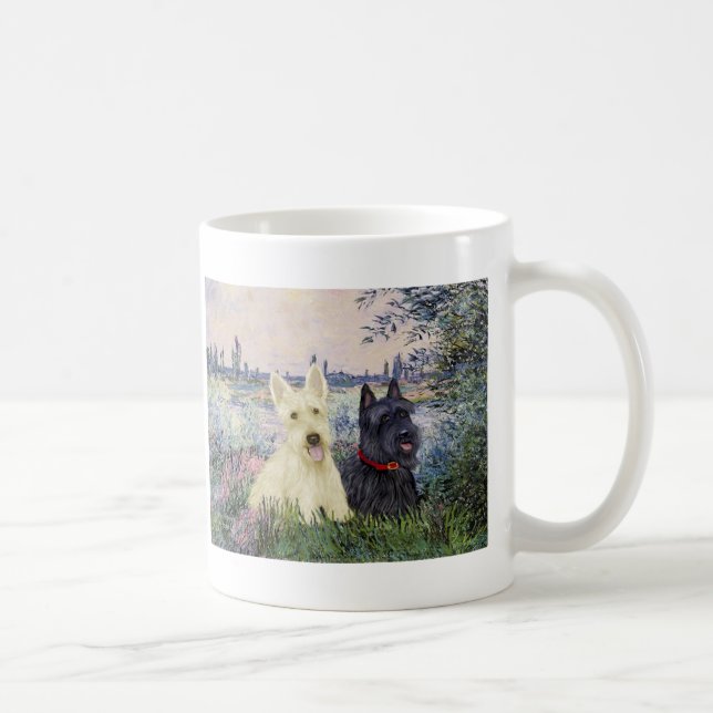 Caneca De Café Terriers Escoceses (dois-P&B) - À Beira do Sena (Direita)