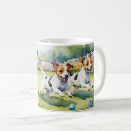 Caneca De Café Terriers Jack Russell Cães Brincalhões Aquarela