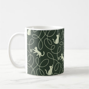 Caneca De Café Terroso Neutro Gato e Bola de Lã Floresta Verde Ol