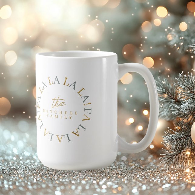 Caneca De Café Terroso Verde Dourado Natal Fa La La ID1009 (Criador carregado)