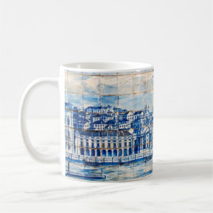 Caneca De Café teste padrão azul da porcelana do azulejo da