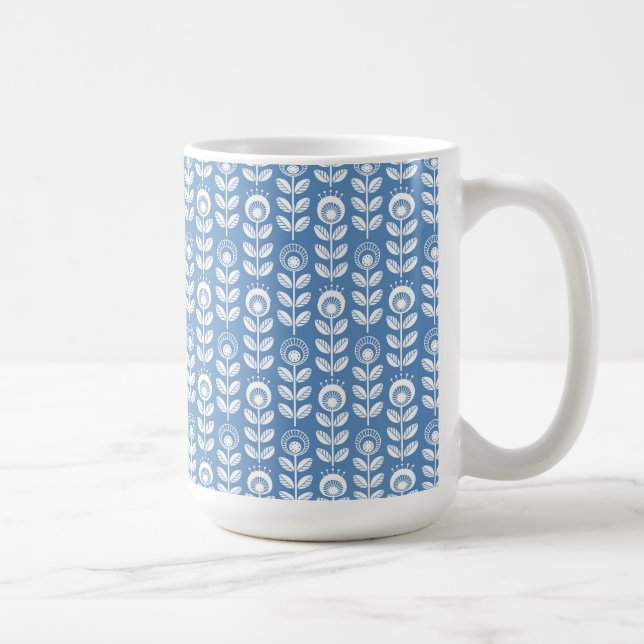 Caneca De Café Teste padrão azul escandinavo retro (Direita)