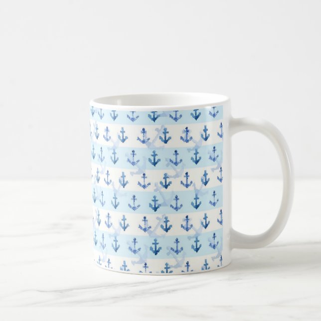 Caneca De Café Teste padrão azul Pastel da âncora (Direita)