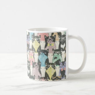 Caneca De Café Teste padrão bonito dos gatos do hipster