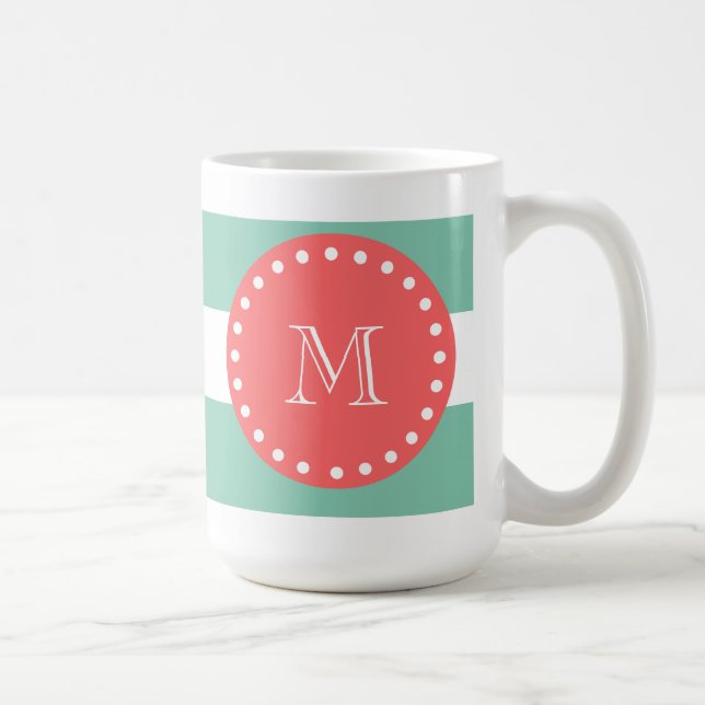 Caneca De Café Teste padrão branco verde das listras da hortelã, (Direita)