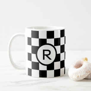 Caneca De Café Teste padrão Checkered preto e branco corajoso,