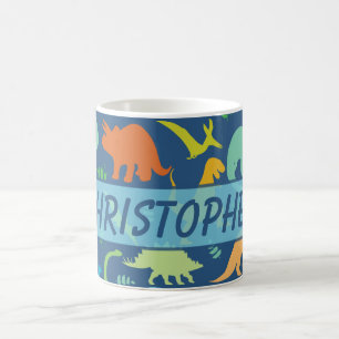 Caneca De Café Teste padrão colorido do dinossauro a personaliza