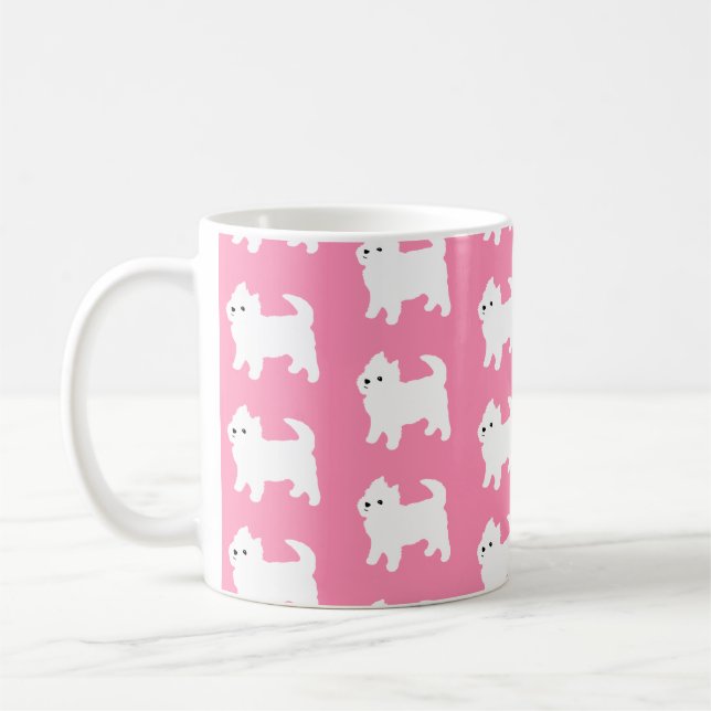Caneca De Café Teste padrão cor-de-rosa de Westie - cães (Esquerda)