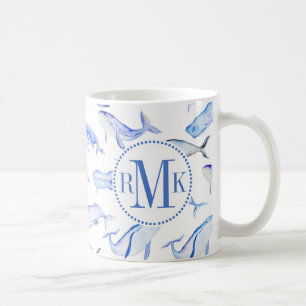 Caneca De Café Teste padrão da baleia azul da aguarela