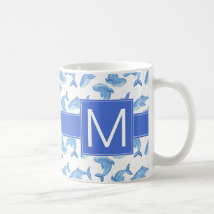 Caneca De Café Teste padrão da baleia azul da aguarela