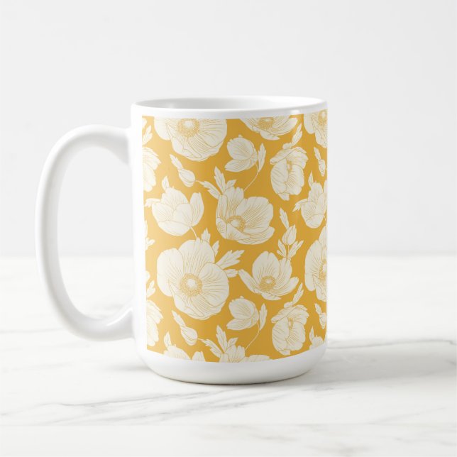 Caneca De Café Teste padrão de flor dourado (Esquerda)