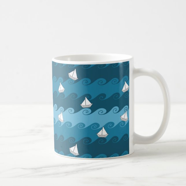Caneca De Café Teste padrão de papel dos barcos (Direita)