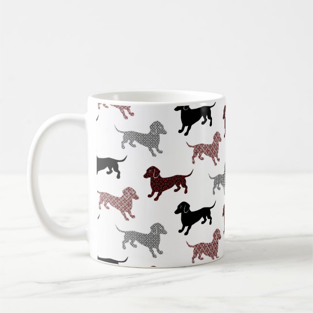 Caneca De Café Teste padrão do feriado dos Dachshunds do damasco (Esquerda)