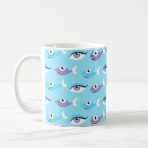 Caneca De Café Teste padrão do roxo e os olhos azuis e os peixes