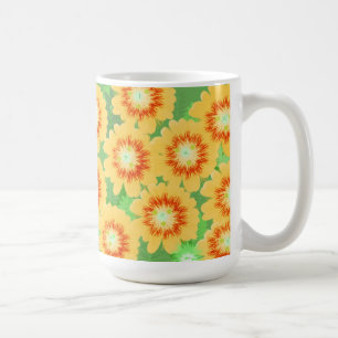 Caneca De Café Teste padrão floral alaranjado e amarelo