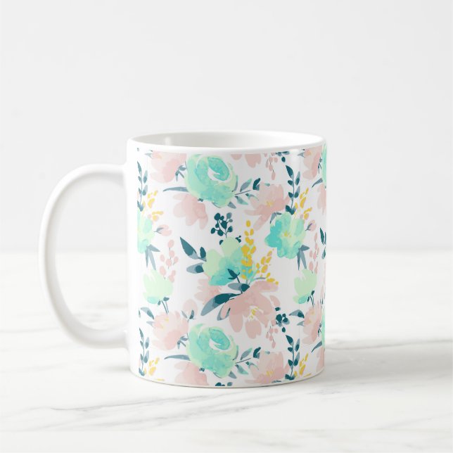 Caneca De Café Teste padrão floral da aguarela (Esquerda)