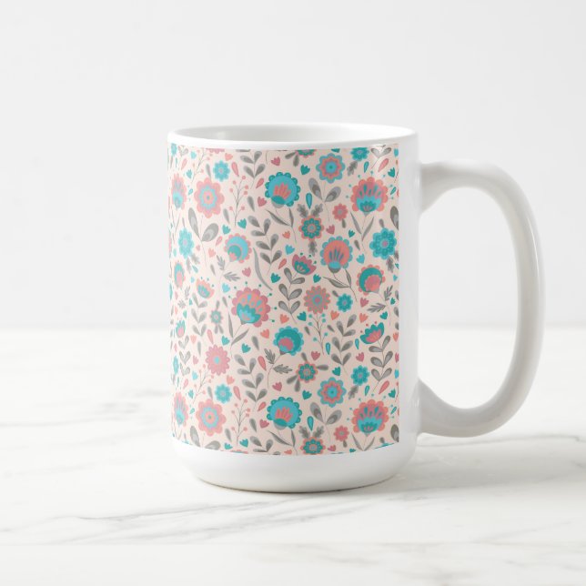Caneca De Café Teste padrão floral da arte popular da cerceta & (Direita)