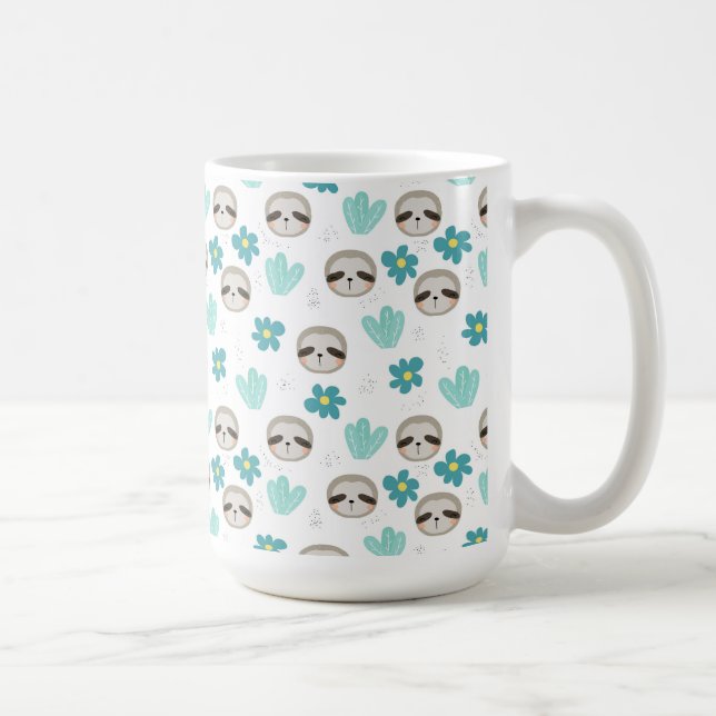 Caneca De Café Teste padrão floral da preguiça doce (Direita)