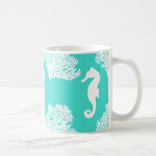 Caneca De Café Teste padrão litoral de turquesa e do cavalo