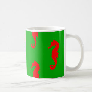 Caneca De Café Teste padrão litoral verde e vermelho do cavalo