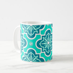 Caneca De Café Teste padrão marroquino do azulejo - turquesa e
