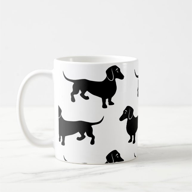Caneca De Café Teste padrão preto bonito do Dachshund (Esquerda)