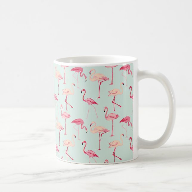 Caneca De Café Teste padrão retro do flamingo (Direita)