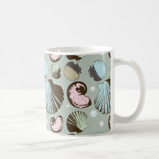 Caneca De Café Teste padrão retro do Seashell (Direita)