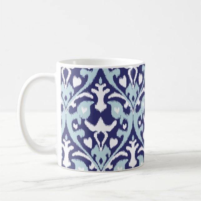 Caneca De Café Teste padrão tribal moderno do ikat feminino azul (Esquerda)