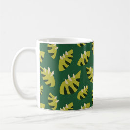 Caneca De Café Teste padrão verde abstrato agarrado da folha