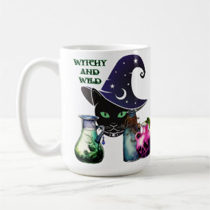 Caneca De Café Testemunha E Selvagem - Gato Negra Halloween E Poç