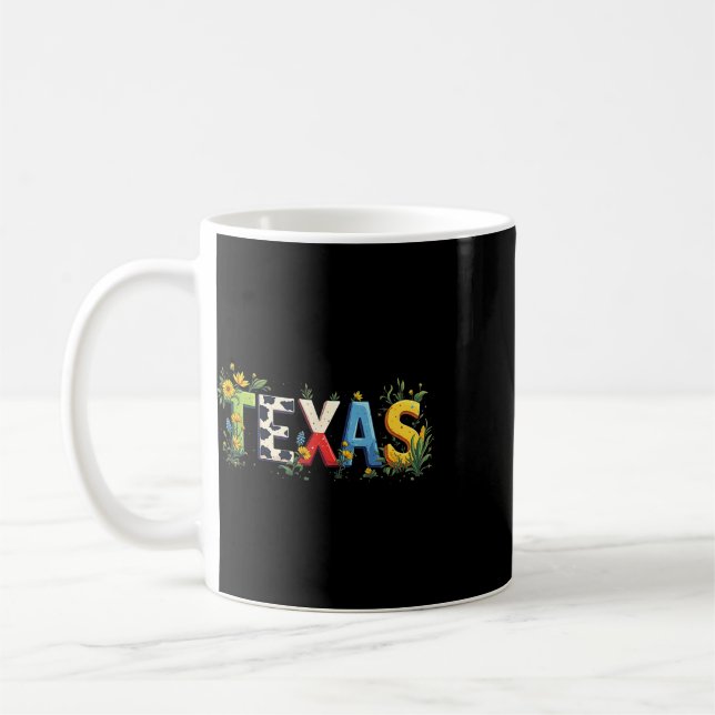 Caneca De Café Texas Vibrações Retro Texto Design Cores Intensas  (Esquerda)