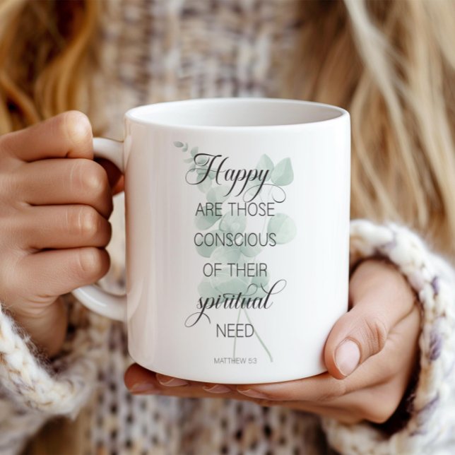 Caneca De Café Texto 2026 JW Ano Matthew 5:3 Eucalipto Verde (Criador carregado)