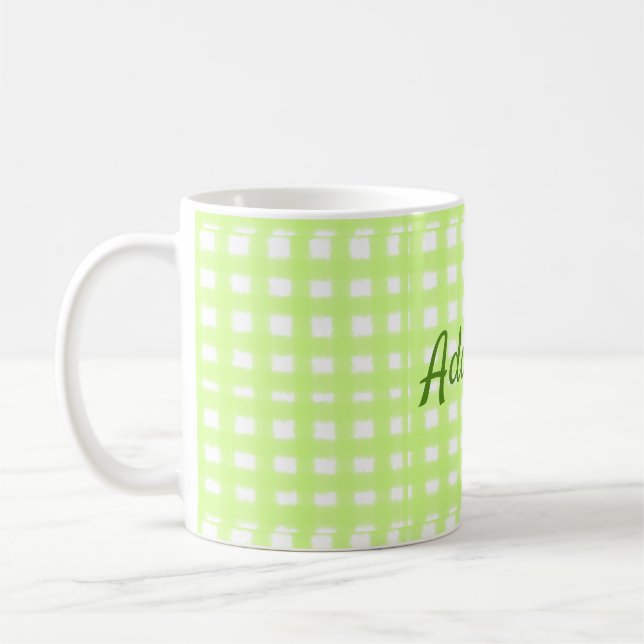 Caneca De Café Texto adicional personalizado do ginham de xadrez  (Esquerda)