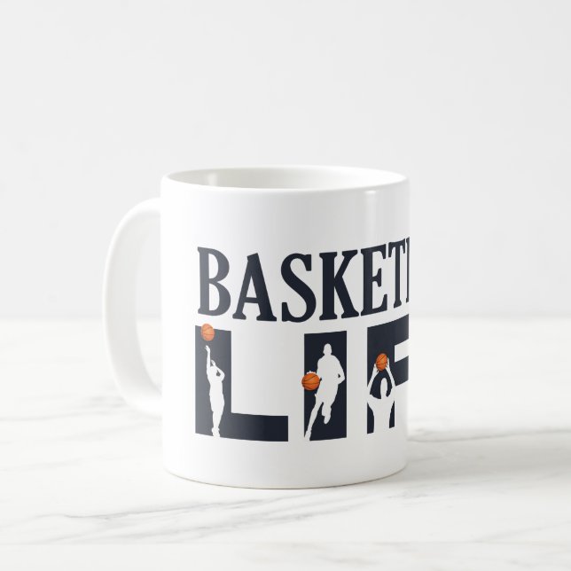 Caneca De Café texto azul do jogador de basquetebol (Frente Esquerda)