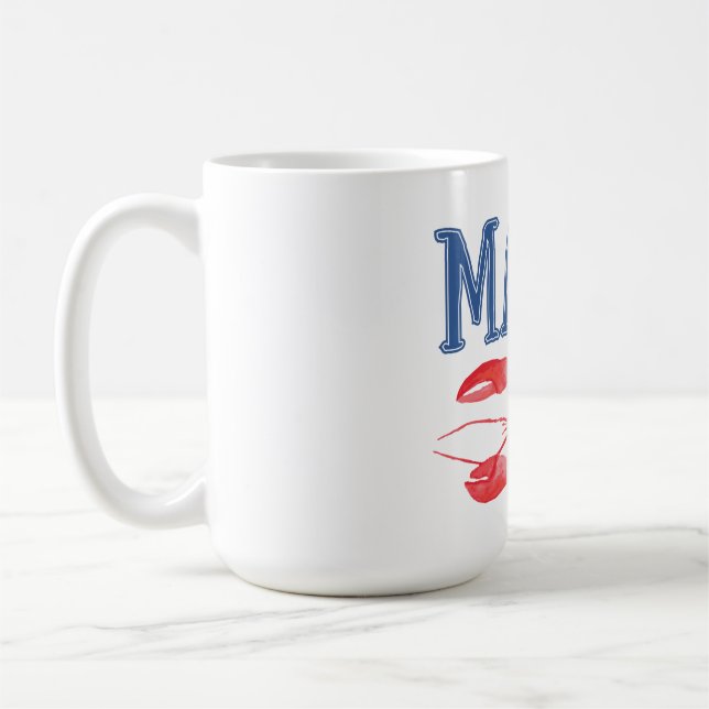 Caneca De Café Texto Azul Maine Lagosta Vermelha (Esquerda)