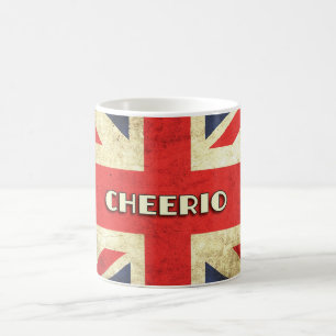 Caneca De Café Texto britânico no Grunge   Cheerio de Union Jack