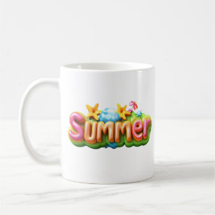 Caneca De Café Texto Colorido de Verão