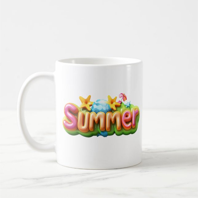 Caneca De Café Texto Colorido de Verão (Esquerda)