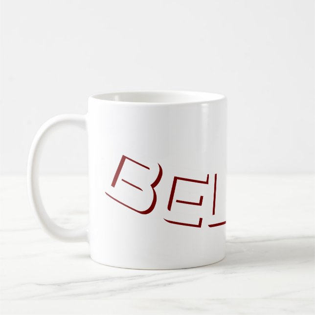 Caneca De Café Texto Cristão em Estilo de Bloco 'Acredite'  (Esquerda)