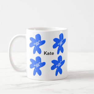 Caneca De Café Texto de adição de nome do padrão floral azul