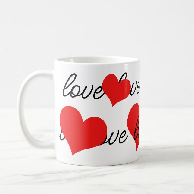 Caneca De Café Texto de amor e corações vermelhos (Esquerda)