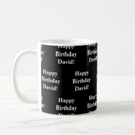 Caneca De Café Texto de aniversário feliz personalizável | Preto 