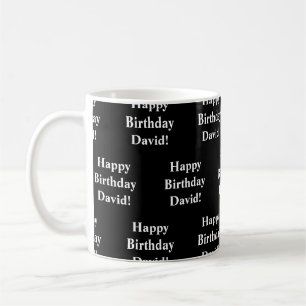Caneca De Café Texto de aniversário feliz personalizável Preto