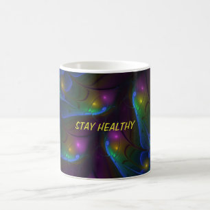 Caneca De Café Texto de Arte Fractal Moderna e Luminosa Abstrato