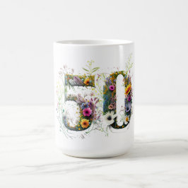 Caneca De Café Texto de Flores Silvestres Decorativas de 50º Aniv