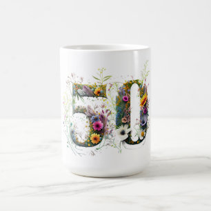 Caneca De Café Texto de Flores Silvestres Decorativas de 50º Aniv